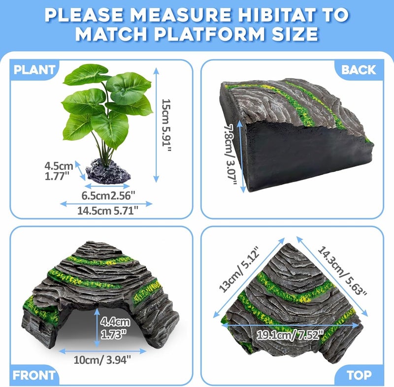 GOZILLA Small Reptile Hideout Cave,Turtle Tank Accessories Decor,Aquarium Cave Basking Platform for Baby Bearded Dragon,Snake and Leopard Gecko.(Grey-S-Kit) - Image 2